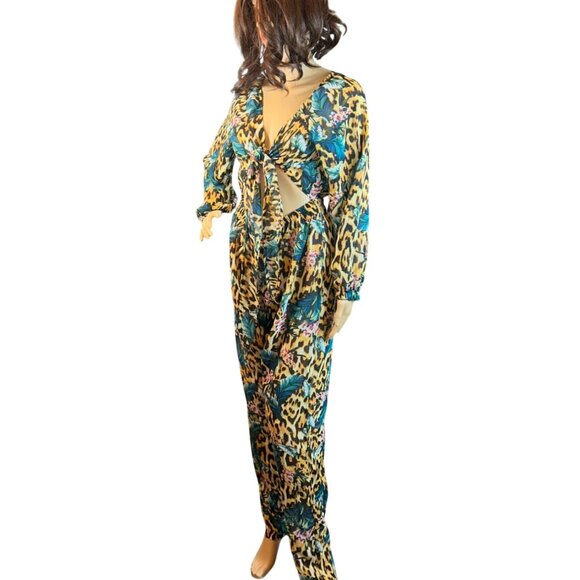 boohoo tropical‎ animal print cut-out beach jumpsuit Size Small - Picture 2 of 11